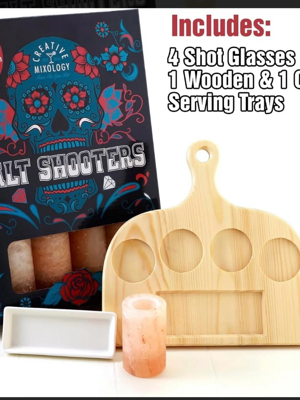 Creative mixology Pink Himalayan Salt Shot Glasses & Wooden Serving Tray